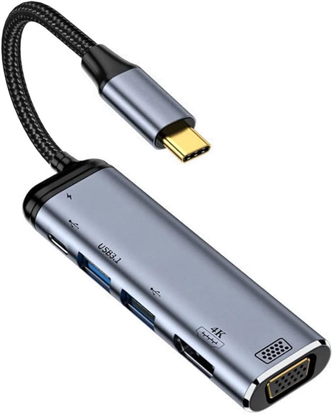NFHK USB-C Type C to HDMI VGA Dual USB 3.0 HUB Converter HDTV Multiport Adapter 4K 60hz 1080p with Female PD 100W Power Port