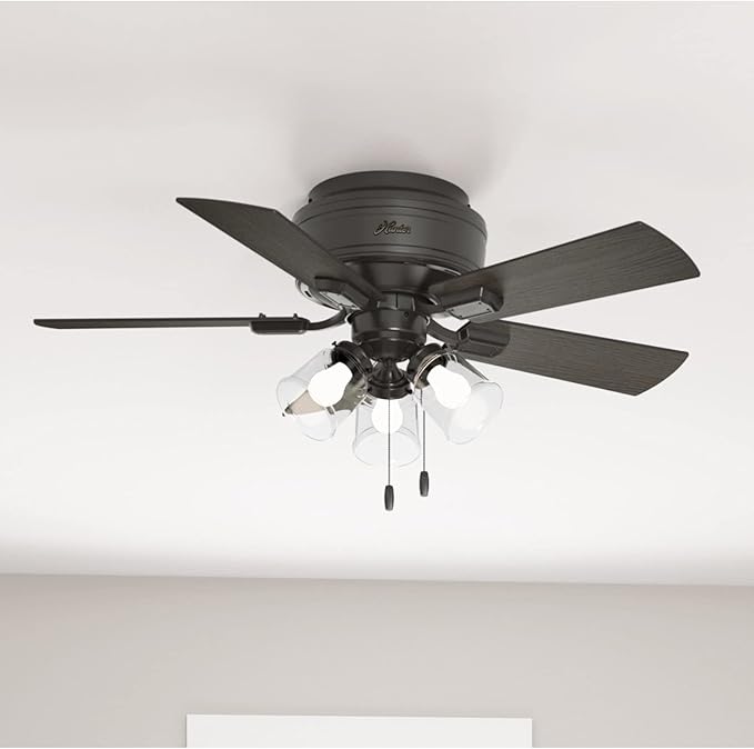 Hunter 42 inch Indoor Ceiling Fan with LED Lights and Pull Chain - Low Profile Mount Ceiling Fan, 5 Blades, For Bedroom, Living Room, or Kitchen, Quiet - Crestfield 52153, Noble Bronze