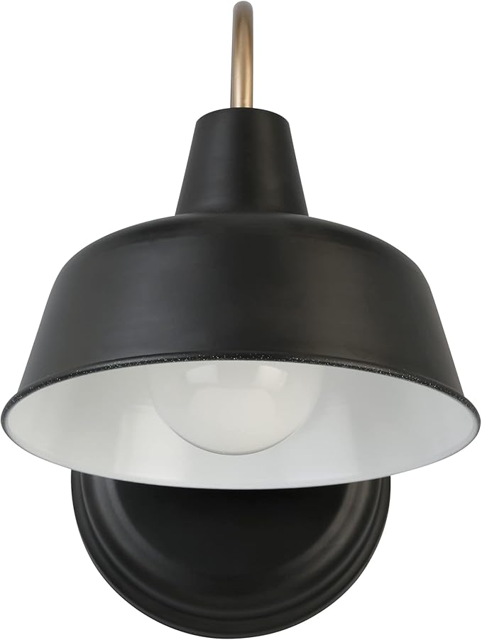 Design House Mason Barn Light Indoor/Outdoor Wall Mount Modern Industrial Farmhouse Wall Light for Patio, Garage, Bathroom, Office, Kitchen, 8-Inch, Matte Black and Gold, 588285