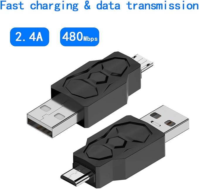 Micro USB 2.0 Adapter, Black, Type A Male/Micro-B Male, A Male to Micro B High Speed USB Cable