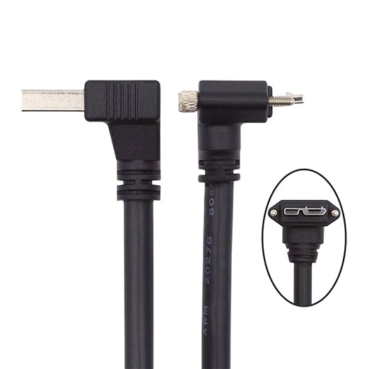 NFHK Down Angled 90 Degree USB 3.0 A Male to Micro-B 3.0 Plug Down Angled Locking Screw Panel Cable 25cm