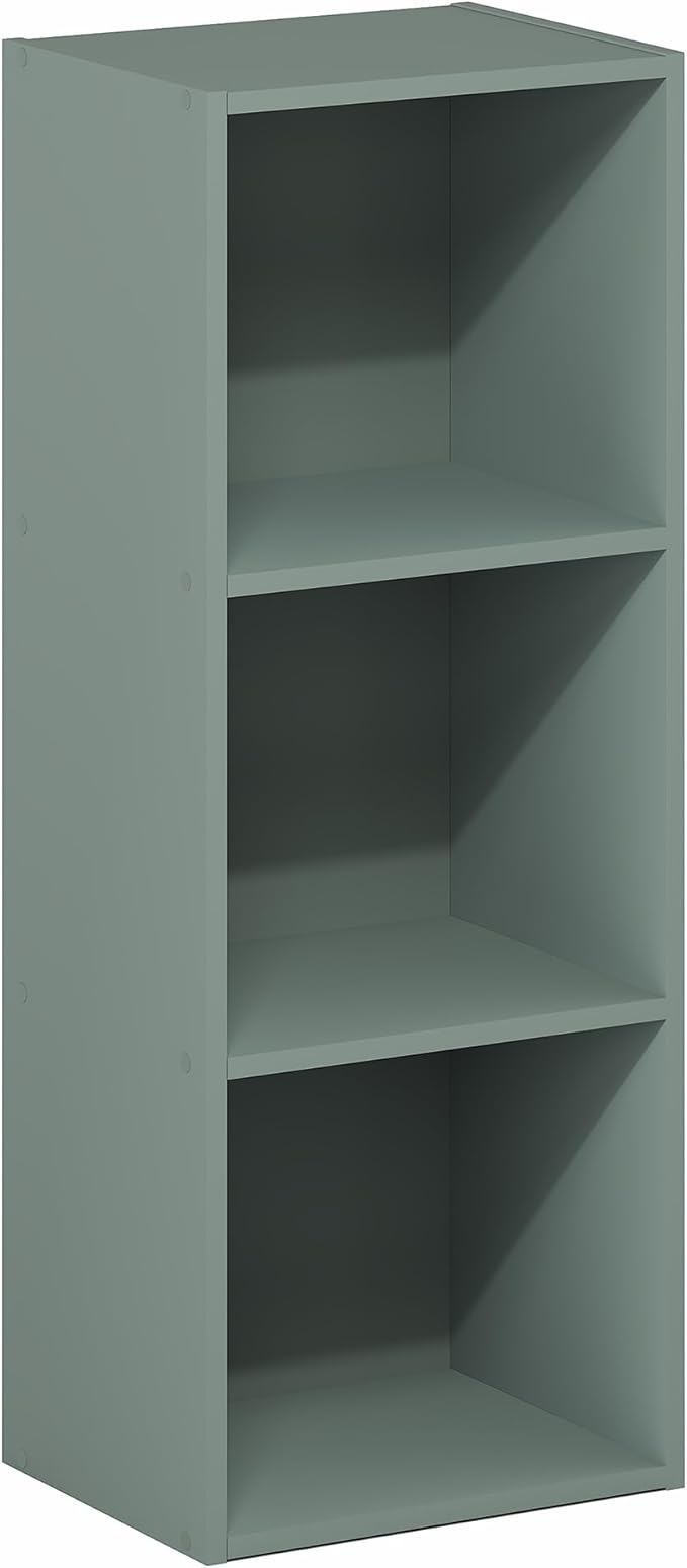 Furinno LUDER Book Shelf, 3-Cube Bookshelf, Bookcase, 9.3" x 12" x 31.5", for Living Room, Bedroom, Home Office, Sage Green