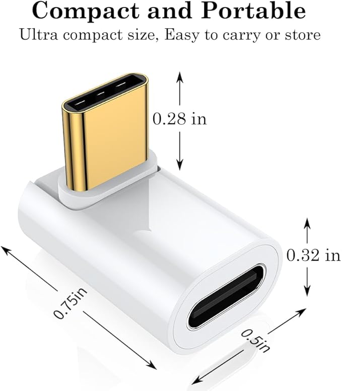 AuviPal USB C 90 Degree Adapter (2 Pack), Up and Down Right Angle L Shape USB Type C Male to Female Connector for Steam Deck, ROG Ally, MacBook, Tablet, Phone and More - White