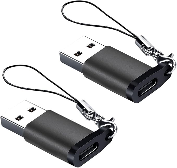 USB C Female to USB A Male Adapter (2 Pack) with Lanyard, USB Type-C to USB A 3.0 Adapter Converter Compatible with MacBook Pro, Samsung Notebook, Laptop, PC and More, Black