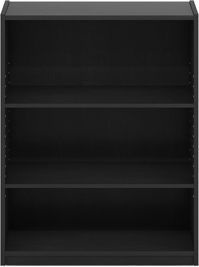 Furinno GEHRY Book Shelf, 3-Tier Bookshelf, Bookcase with Adjustable Shelves, 11.6 x 24.8 x 31.6, for Living Room, Bedroom, Home Office, Blackwood