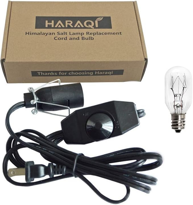 haraqi Himalayan Salt Lamp Cord and Bulb with Dimmer Switch,Original Replacement Cord Bulb for Salt Rock Lamps, 6ft Cord