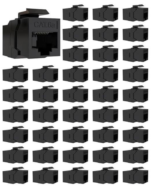 40 Pack CAT6A RJ45 Keystone Couplers, Ethernet Keystone Jack Female to Female RJ45 Couplers UTP for Cat6a/Cat6/Cat5e/Cat5 Network Cable Black