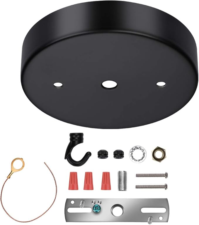4.72 Inch Steel Light Canopy Kit - Black Modern Ceiling Light Plate with Hook, Suitable for Pendant Light and Chandelier, Includes All Mounting Hardware