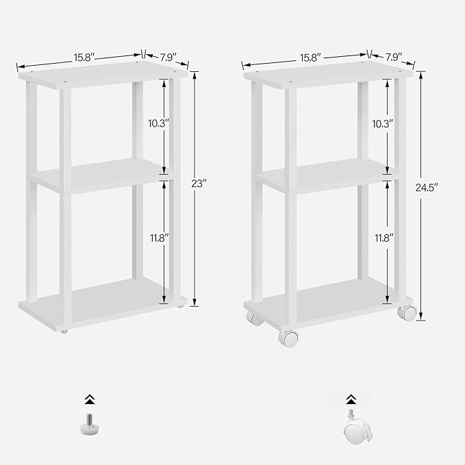 TUTOTAK Small Side Table, Narrow End Table, Bedside Table, Set of 2, Couch Side Table with Wheels for Living Room or Bedroom, White TB01BW0612