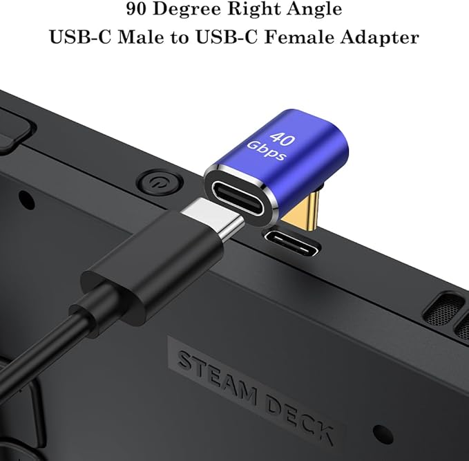 AuviPal USB C 90 Degree Adapter (2 Pack), Up and Down Right Angle L Shape USB Type C Male to Female Connector for Steam Deck, ROG Ally, MacBook, Tablet, Phone and More - Blue