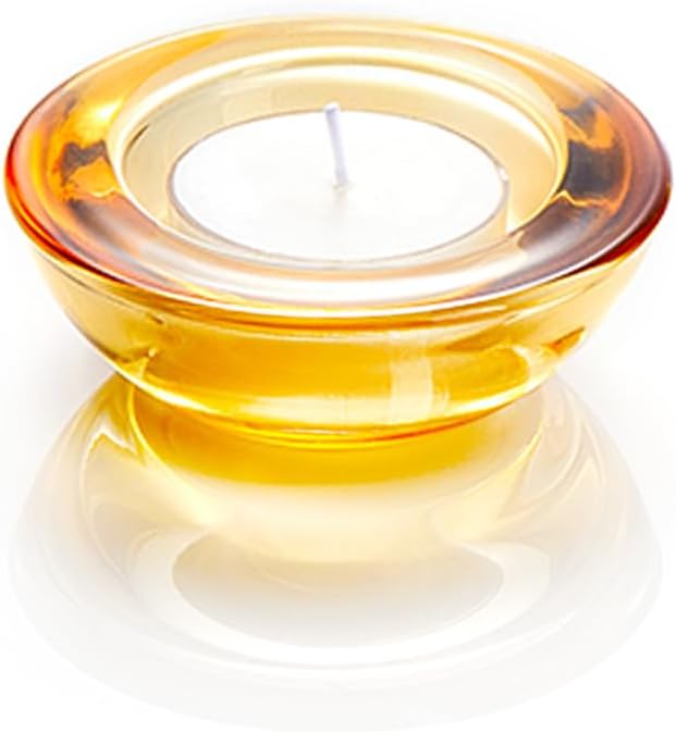 Gold Tealight Candle Holders - Set of 12, Round Chunky Glass Candle Holder, 3" Diameter - CH01 - Rusty Orange