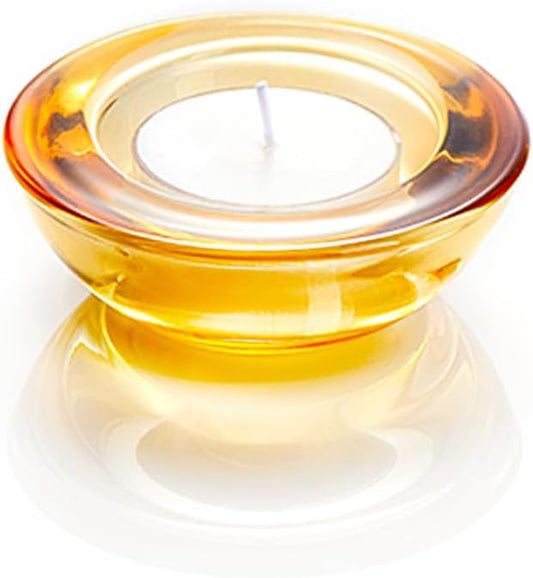 Gold Tealight Candle Holders - Set of 12, Round Chunky Glass Candle Holder, 3" Diameter - CH01 - Rusty Orange