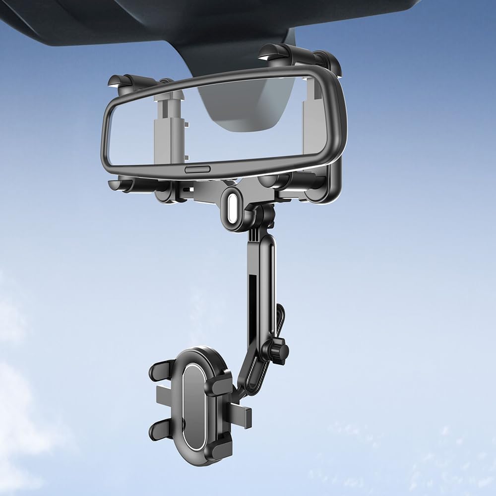 Rearview Mirror Phone Holder for Car, 360° Rotatable Anti-Shake Design for All Phones and Cars