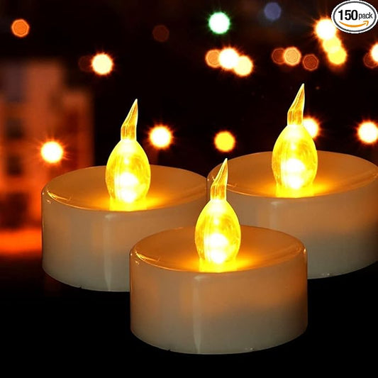 LED Tea Lights Candles- 150PACK Warm Yellow Flameless Candles Realistic and Bright Flickering Long Lasting 200Hours for Holiday Celebration,Party,Home Decoration Warm Yellow,Battery Operated