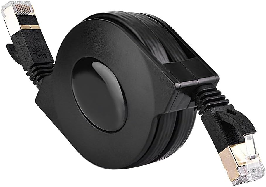 Zerone CAT 7 Ethernet Cable, 1.5M Retractable Shielded LAN Network Cable Flat RJ45 600MHz