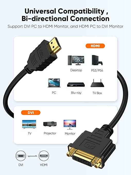 CableCreation HDMI Male to DVI Female 0.5ft [5 Pack], Bi-Directional HDMI Male to DVI-I (24+5) Female Adapter, for PC, TV, TV Box, PS5, Blue-ray, Xbox,Switch