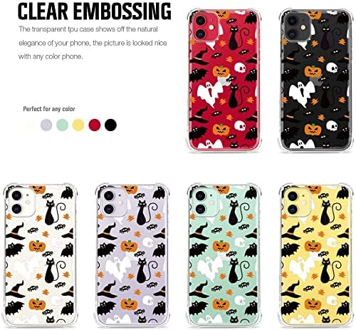 Halloween Clear Phone Case for iPhone 11, Soft TPU Protective Slim Shockproof Cover with Ghost Pumpkin Pattern