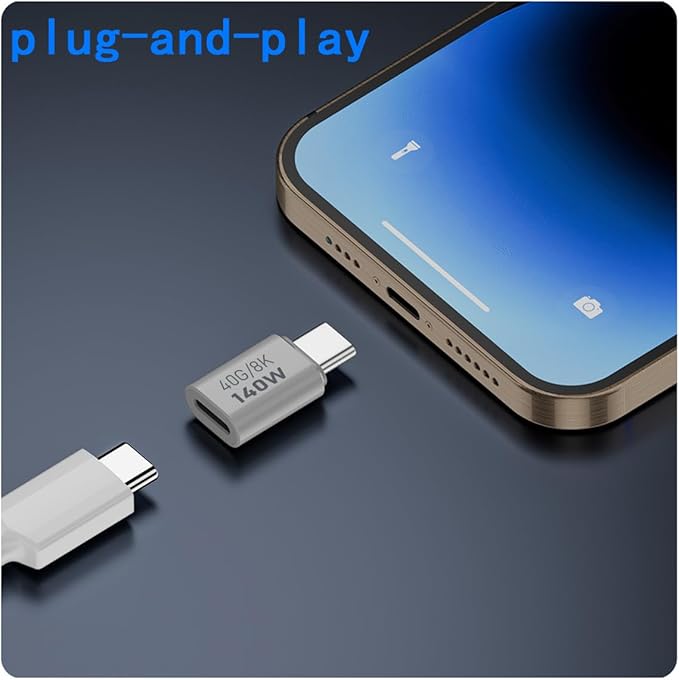 USB C Female to Male Adapter, USB Type C Coupler Extender Support 140W, 40Gbps, 8K@60Hz for Laptop, Phones and More Type C Devices (White),2 Pack