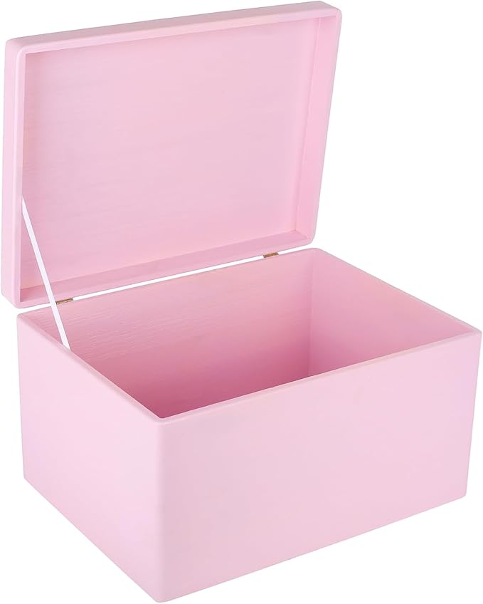 Large Pink Wooden Box Storage with Hinged Lid | 15.8 x 11.8 x 9.44 inches (+-0.5) | Gift Box Storage Document | Wood Keepsake Chest Product NOT Intended for 15 Years OR Below
