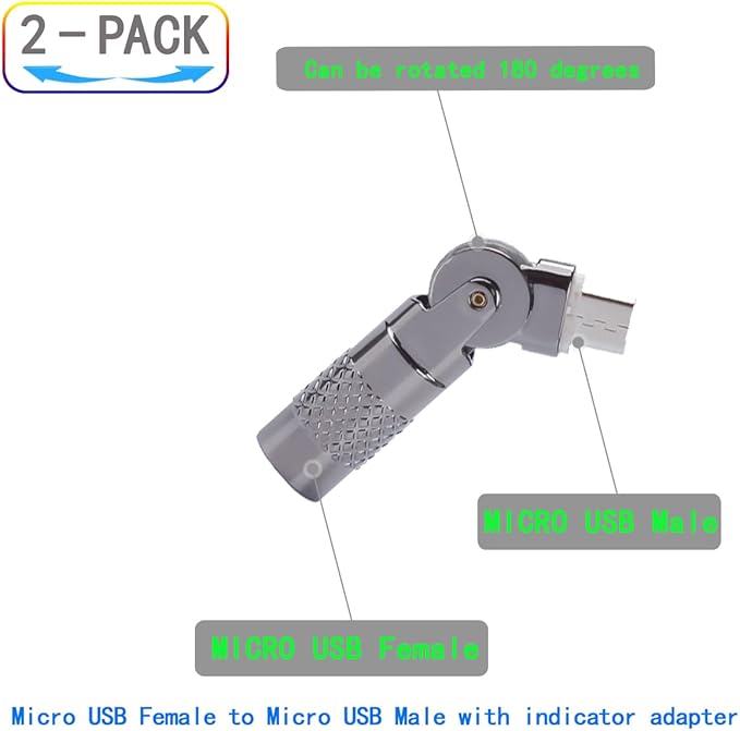 Micro USB Female to Micro USB 180° Rotating Fast Charge Adapter,2PCS