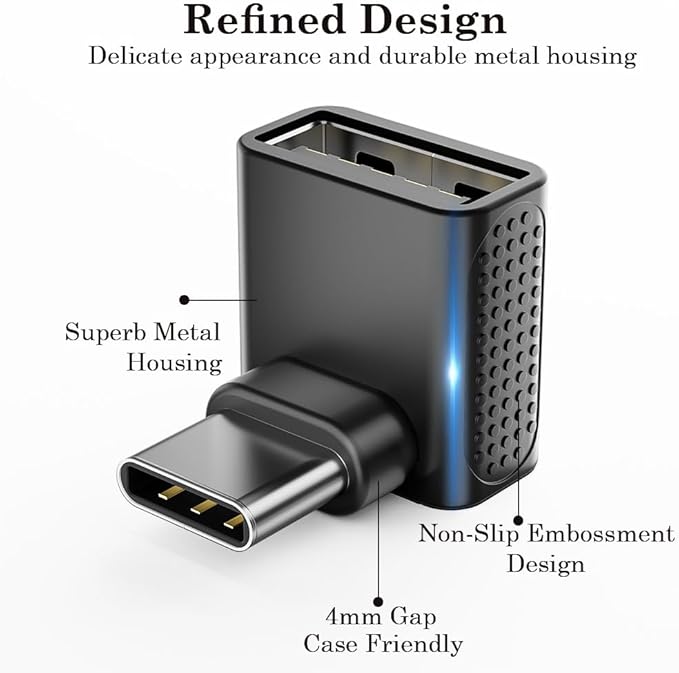 10Gbps USB C to USB Adapter (2 Pack), Up and Down 90 Degree Right Angle USB C Male to USB A 3.2 Female Converter for iPhone 16 15 Series, iPad, MacBook and More