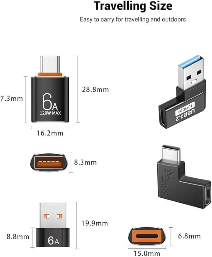 USB to USB C Adapter, 120W USB C to USB Female Adapter for MacBook Pro/Air,iPad,Thunderbolt 4 Converter, iPhone. A to A Adapter for Cable Expansion. (10-Pack)