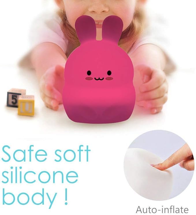Rabbit Night Light for Kids, Rechargeable LED Children Lamp, Soft Silicone (BPA Free) for Baby/Boys/Girls/Adult, Remote & Touch Control Adjustable Brightness and Colors, Indoors/Outdoors