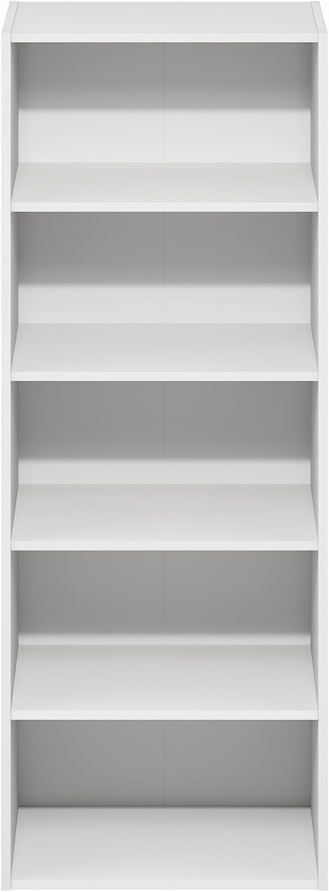 Furinno Basic Book Shelf, 5-Tier Bookshelf, Cube Storage Organizer Bookcase with Open Shelf, 11 x 17 x 44, for Living Room, Bedroom, Home Office, White