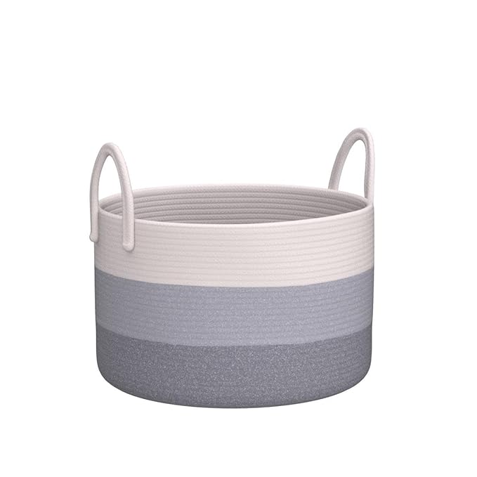 OrganiHaus Large Laundry Basket, Woven Cotton Rope Basket for Blankets, Toy Storage, Nursery Hamper, Living Room Decor Organizer, Soft & Durable Hamper with Handles, 20x13 inches - Gray
