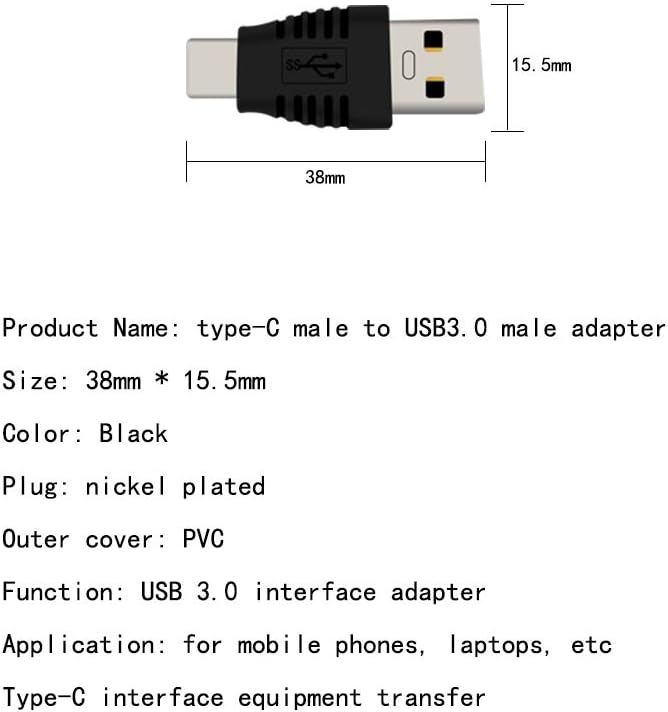 Type-C Male to USB3.0 Male Adapter，USB C to USB A 5G 3A Converter, USB 3.1 AM to CM Support Data Synchronization and Charging, Suitable for Mobile Phones, Computers,2-Pack