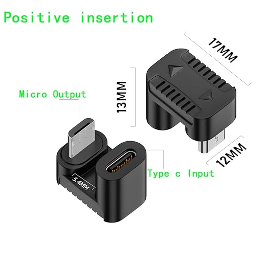 360Degree Angled Type USB-C USB2.0 Type C Female to Micro USB Male Power Data Adapter,3 Pack