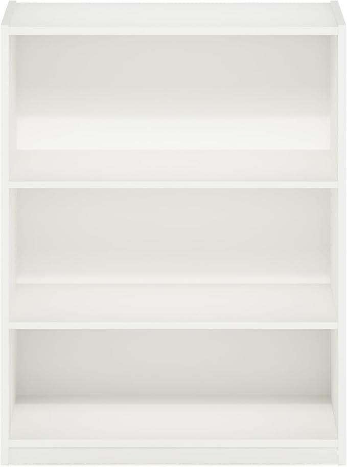 Furinno GEHRY Book Shelf, 3-Tier Bookshelf, Bookcase with Adjustable Shelves, 11.6 x 24.8 x 31.6, for Living Room, Bedroom, Home Office, White