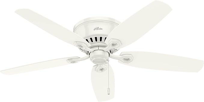 Hunter 52 inch Indoor Ceiling Fan with LED Lights - White Ceiling Fan with Pull Chain, For Bedroom, Living Room, or Kitchen, Low Profile Mount, No Remote, 5 Blades - Builder 53326, Snow White