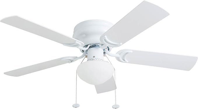 Prominence Home Alvina Traditional 42 Inch Ceiling Fan with Light, LED Flush Mount Ceiling Fan, Indoor Fan with 5 Blades, White and Gray Oak Blade Finish Options, White (80092-01)