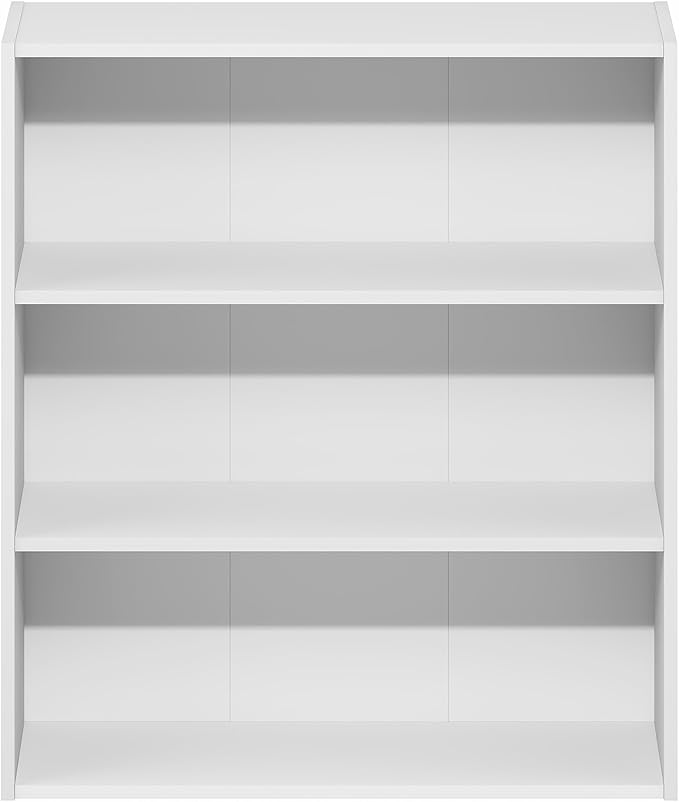Furinno Basic Book Shelf, 3-Tier Bookshelf, Cube Storage Organizer Bookcase with Open Shelf, 7 x 24 x 26, for Living Room, Bedroom, Home Office, White