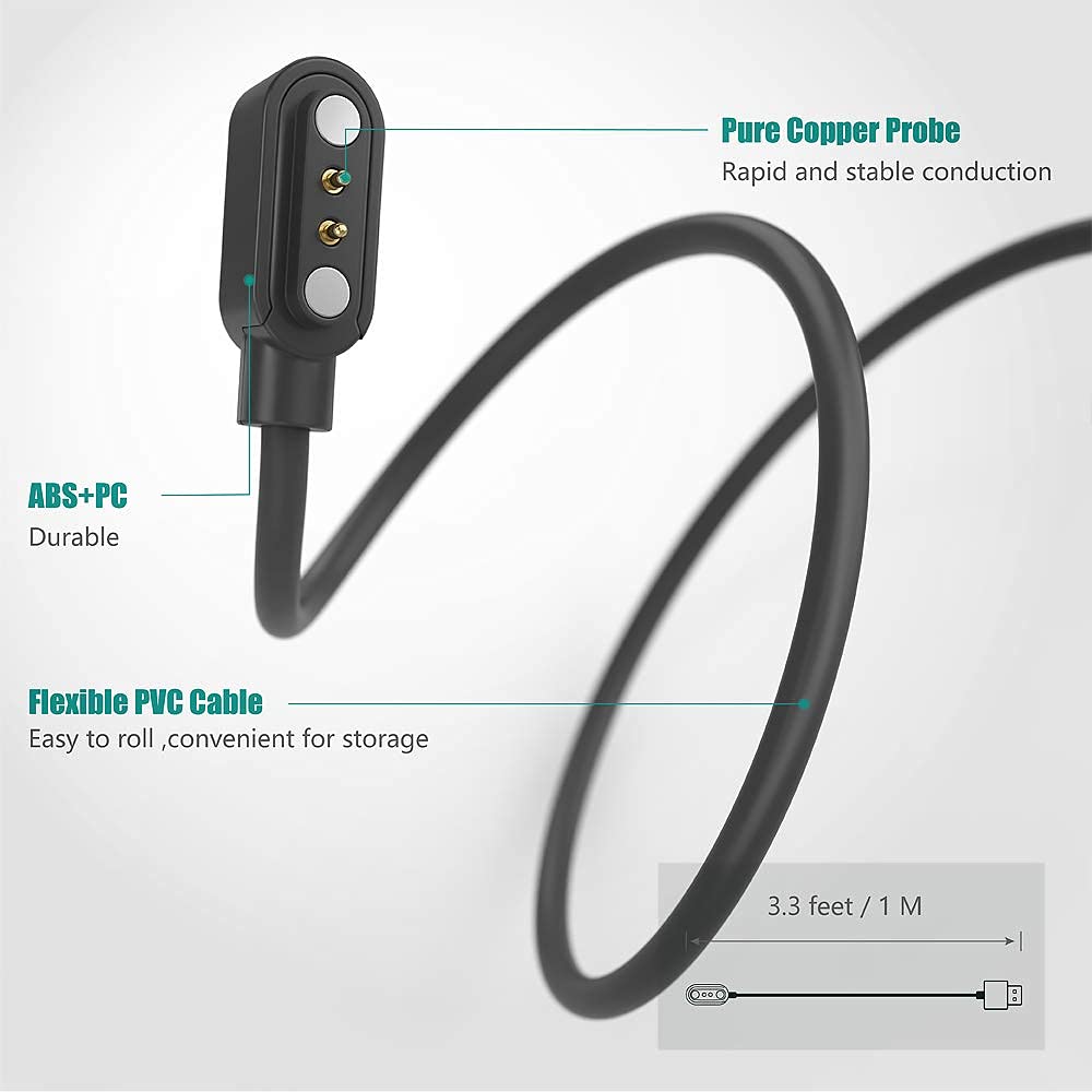 Magnetic USB Charger Cable for SOMTLERK Smart Watches, Compatible with SOMTLERK A221 1.91" Smartwatch (2 Pack-Black)