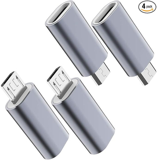 JXMOX USB C to Micro USB Adapter, (4-Pack) Type C Female to Micro USB Male Convert Connector Support Charge Data Sync Compatible with Samsung Galaxy S7 S7 Edge, Nexus 5 6 and Micro USB Devices (Grey)