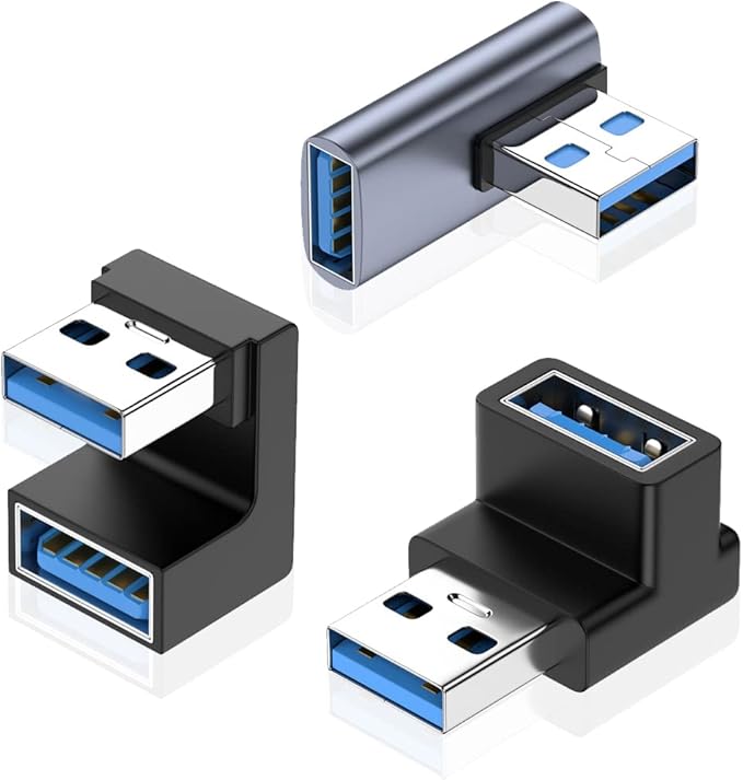 90 Degree USB 3.0 Adapter, Up & Down Left Angle / 180 Degree USB A Male to Female Converter Extender, L/U Shape 10Gbps Data Transfer Connector
