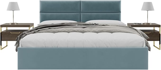 Vänt Upholstered Wall Panels - King/Cal King Size Wall Mounted Velvet Headboards - Velvet Antique Blue - Twin/King - Set of 4 Panels (Each Individual Panel 39"x11.5")