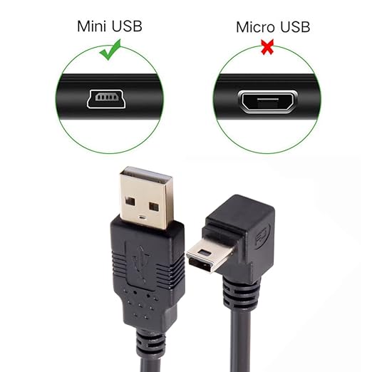NFHK Mini USB B Type 5pin Male Down Angled 90 Degree to USB 2.0 Male Data Cable 5 Meters with EMI Ferrite Core 50cm