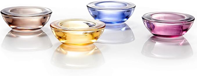 Gold Tealight Candle Holders - Set of 12, Round Chunky Glass Candle Holder, 3" Diameter - CH01 - Rusty Orange