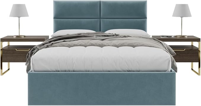Vänt Upholstered Wall Panels - Queen/Full Size Wall Mounted Velvet Headboards - Velvet Antique Blue - Set of 4 Panels (Each Individual Panel 30"x11.5")