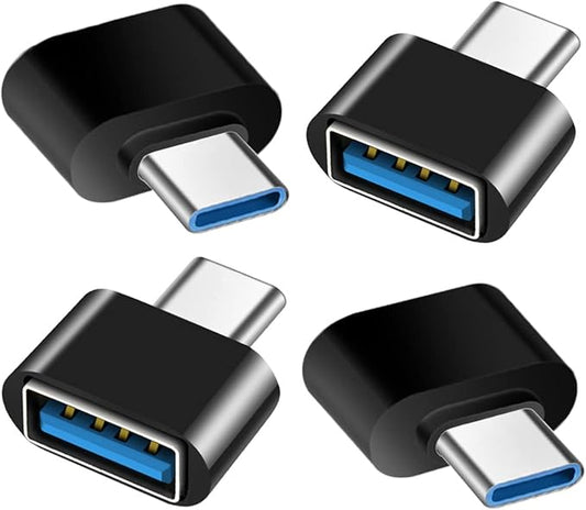 USB C to USB Adapter 4 Pack, USB Female to Type C Male OTG Adaptor, USB C Adapter Compatible with MacBook Pro, iPhone 17/16/15, Samsung Galaxy, iPad, Type-C Phones, Laptops, Tablets and More (Black)