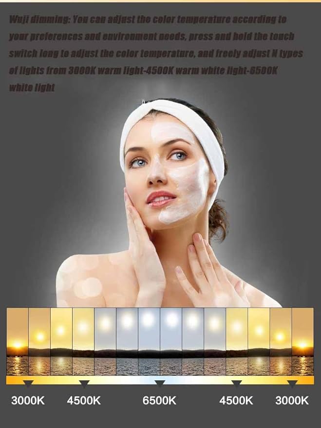 Half Moon LED Bathroom Mirror,Frameless Backlit Wall Mirror, Anti-Fog Smart Vanity Mirror,3 Colors Lights Dimmable Brightness and Time,Touch Switch (Left Semicircle, 100 * 70)