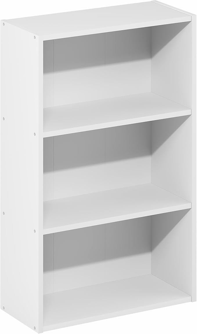 Furinno Basic Book Shelf, 3-Tier Bookshelf, Cube Storage Organizer Bookcase with Open Shelf, 7 x 17 x 26, for Living Room, Bedroom, Home Office, White