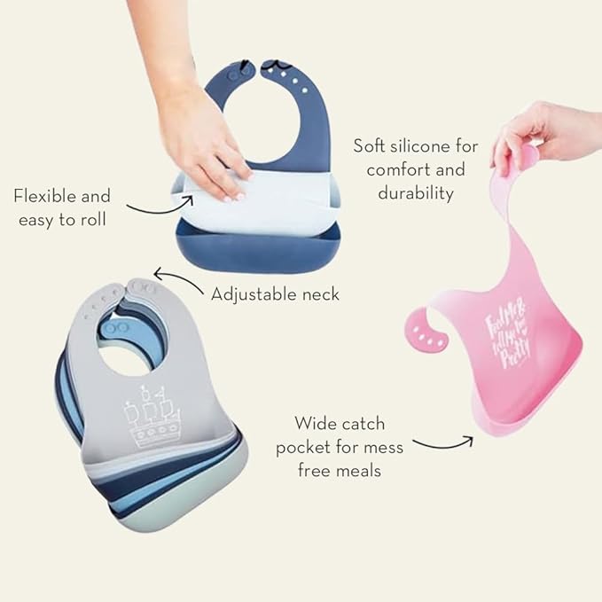 Baby Bib for Eating by Bella Tunno, Waterproof Silicone Bib with Large Food Catcher, Adjustable Fit for Babies 4-12 months & Toddlers 1-3 Years, Boys & Girls, Mr Happy