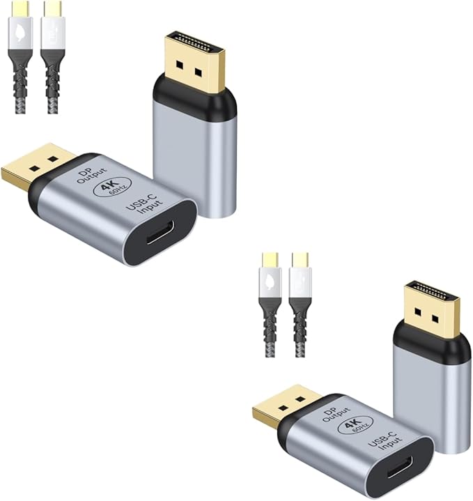 USB C to DisplayPort Adapter with USB Video Cable, 4K@60Hz Uni-Directional USB C Female to DP Male Adapter, Thunderbolt 4/3 to DP Converter Compatible with i-/Phone 17, Galaxy, MacBok Pro- 2 Pack
