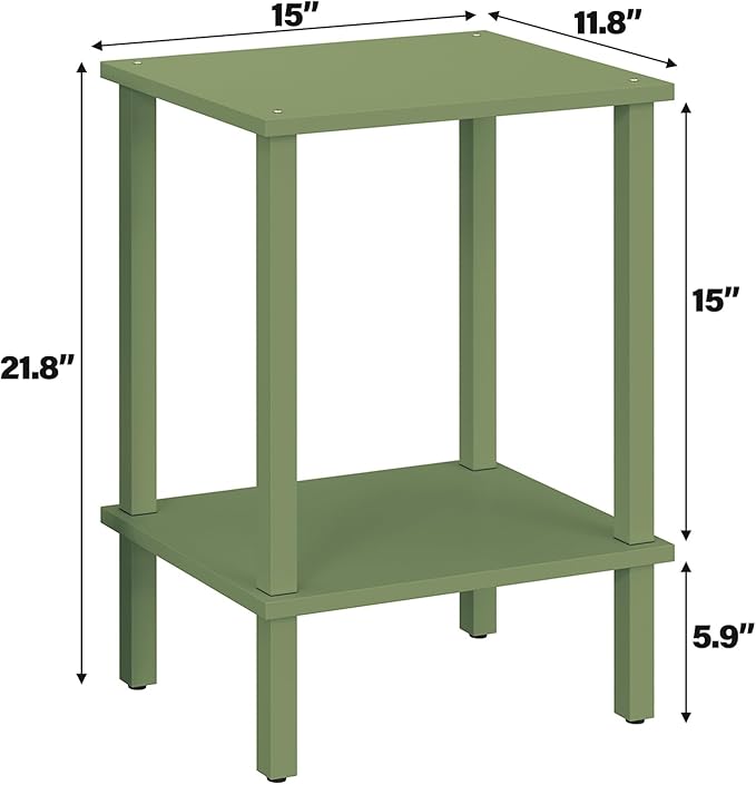 TUTOTAK End Table, Set of 2, Side Table, Nightstand, 2-Tier Storage Shelf, Sofa Table for Small Space, Living Room, Bed Room, Olive Green TB01BOG035