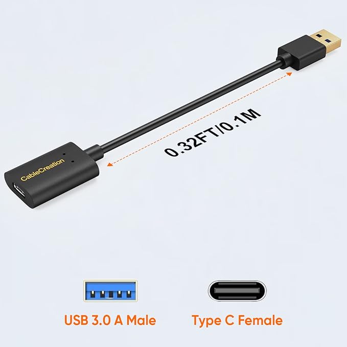 CableCreation [3-Pack USB C Female to USB Male Adapter Cable, 5Gbps USB 3.1 to USB C Adapter Compatible with Oculus Quest Link Logitech StreamCam, etc