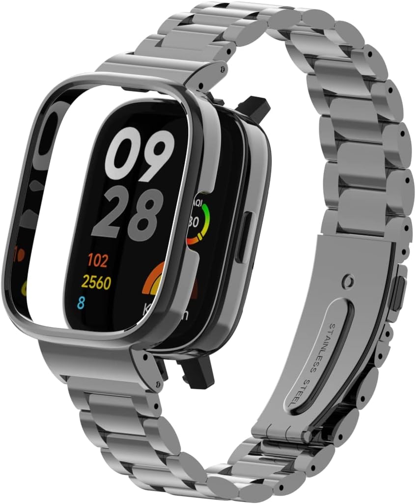 HOPMC Stainless Metal Frame and Steel Mesh Buckle, Classic Replacement Band for Redmi Watch 3 Strap